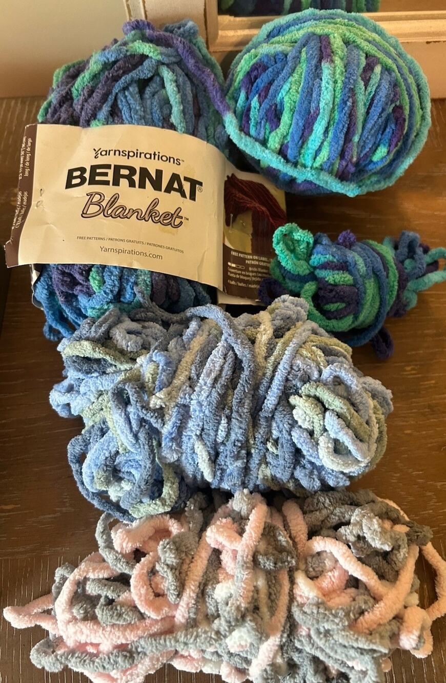 Bernat Baby Blanket Yarn Mixed Lot Of Skeins Variegated Blue And Pink Chenille